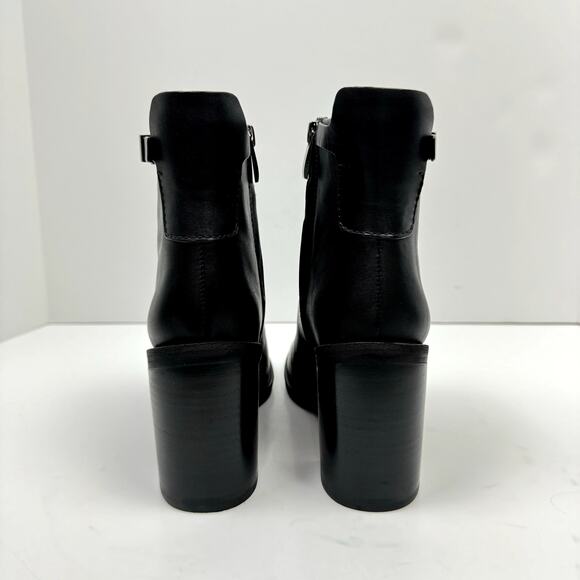 NEW Franco Sarto Rivet Black Leather Zip Up Chunky Block Heel Bootie Ankle Boot - Picture 6 of 14